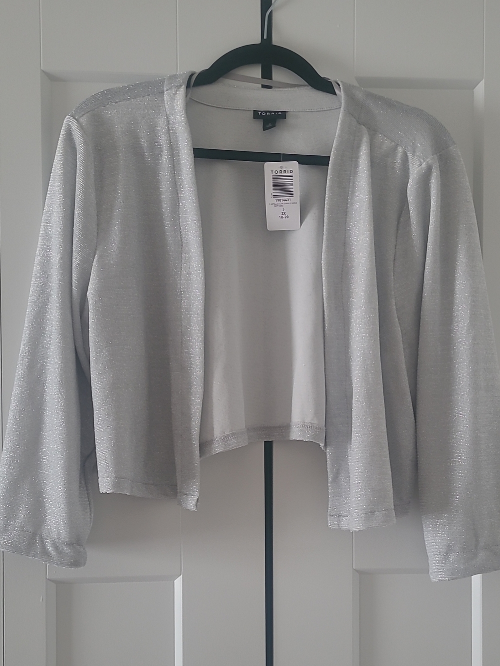 torrid Silver Shimmer Open-Front Cropped Cardigan
